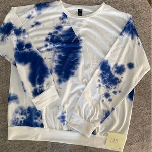SHEIN Blue and White Tie-Dye Sweatshirt